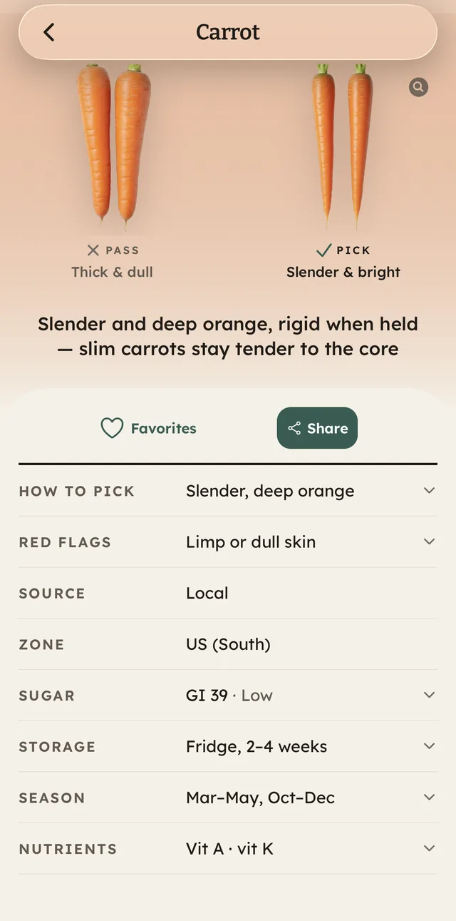 Real item guides for roots and tubers — ginger, beetroot and red radish, picking and red-flag cues
