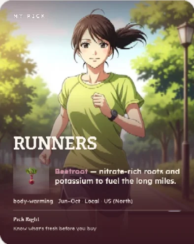The Runners share card: this month's star pick is beetroot, for fuel on the long miles